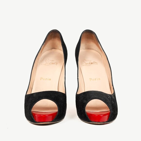 Christian Louboutin Very Prive 110 Black Veau Velours Peep-Toe Pumps - Picture 2 of 9